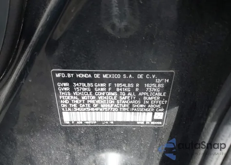 2015 Honda Fit Ex/Ex-L z USA, uszkodzony, nr VIN 3HGGK5H84FM757720